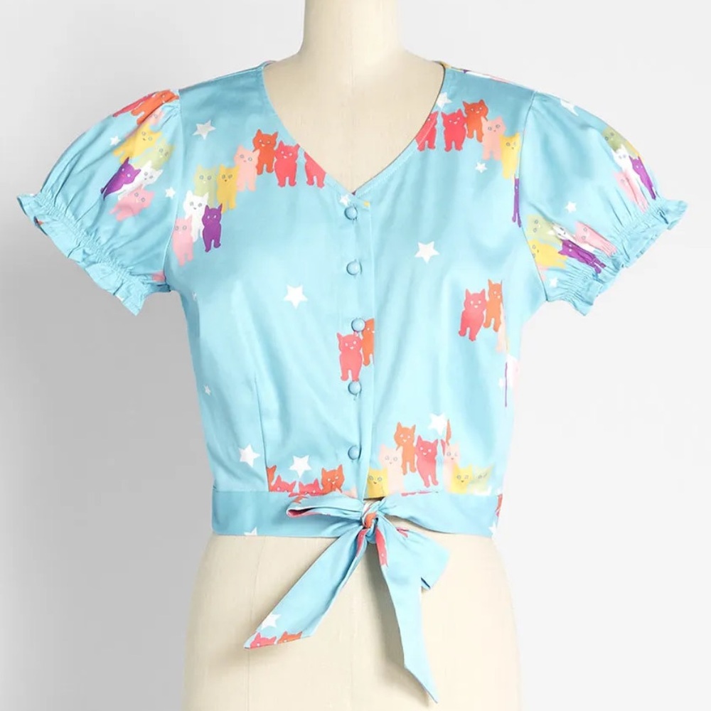 ModCloth x collectif rainbow cats top NWT size 2 XS (uk 6)